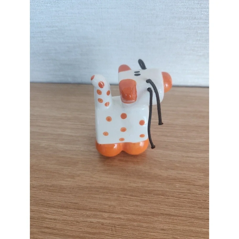 Whimsical 2Kewt Ceramic‎ Orange Polka Dot Cat Figurine Rope Whiskers Decorative